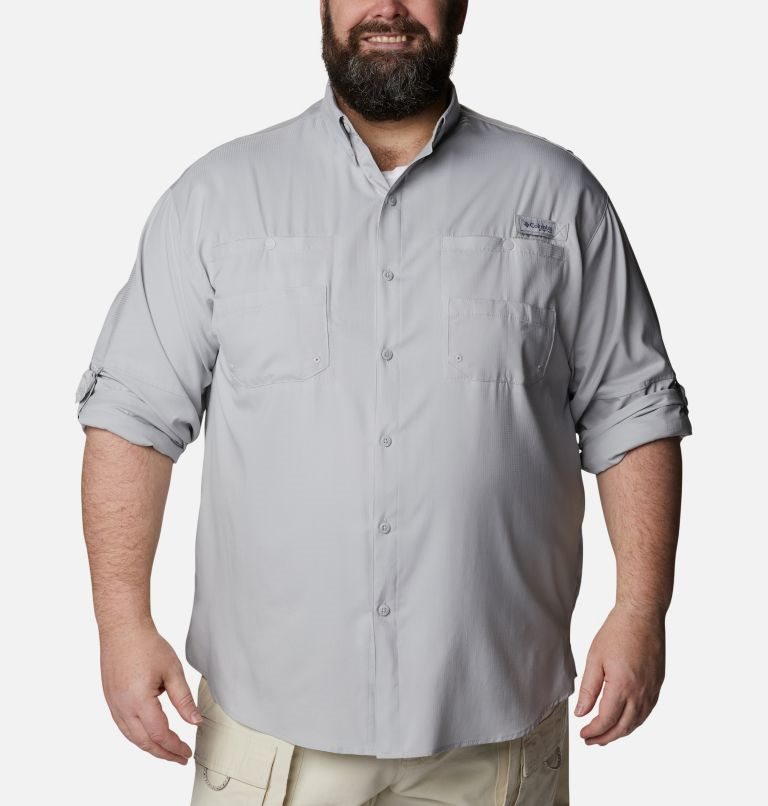 Men's Columbia PFG Tamiami II Long Sleeve Shirts Light Grey | Plus Size CA-J345C